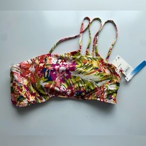 NWT Lucky Brand Floral Strappy One Shoulder Bikini Top, Size Large